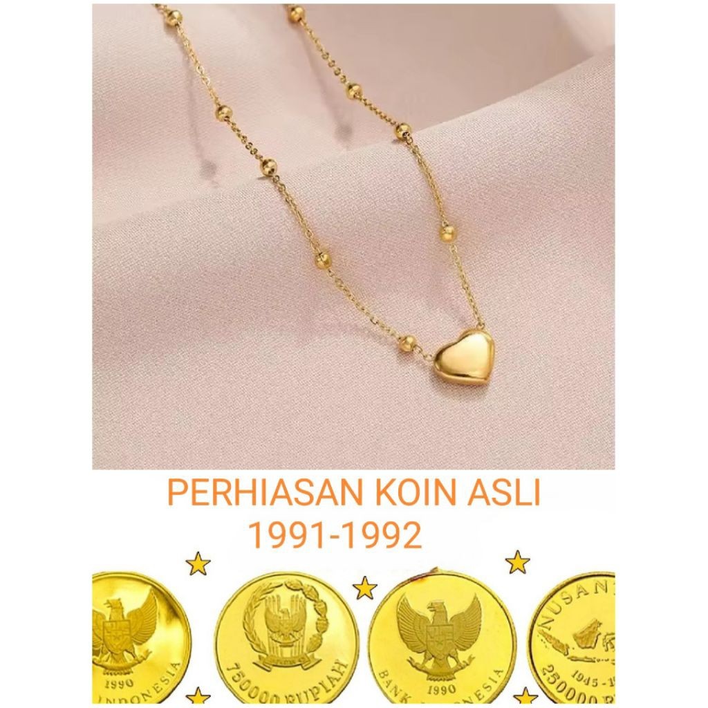 Koin Asli 1991 Kalung Koin Liontin Love Warna Emas Anti Luntur