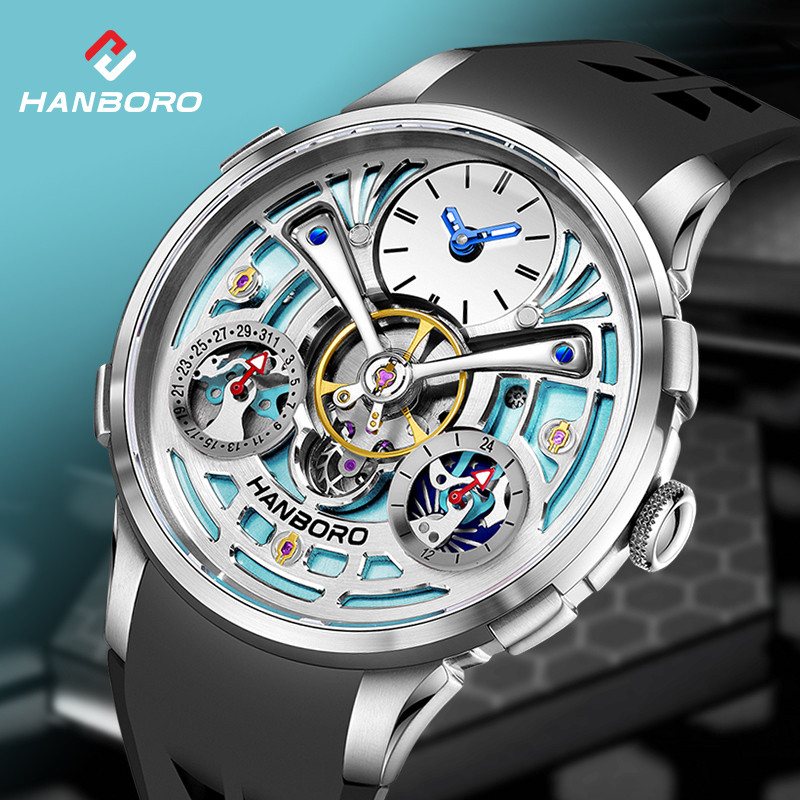HANBORO King Bee Series Center Skeleton Flywheel Personalized Design Unique Watch Face Design Men's 