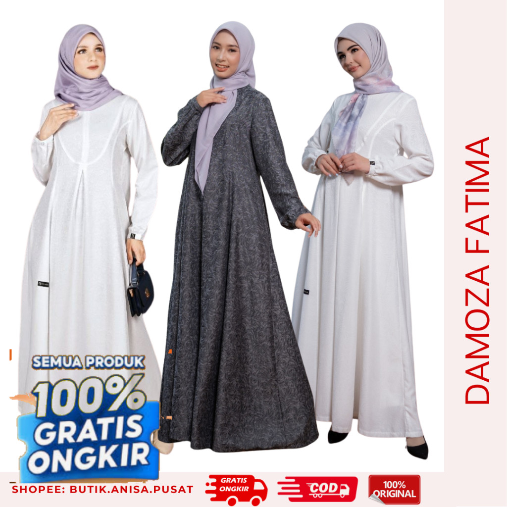 [READY] DAMOZA FATIMA BROKEN WHITE GAMIS DAMOZA FATIMA PUTIH DARK GREY- pakaian wanita lainnya
