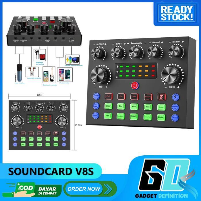 V8 SoundCard Audio Untuk HP PC Mac Live Broadcast Karaoke Smule WeSing - Soundcard V8s