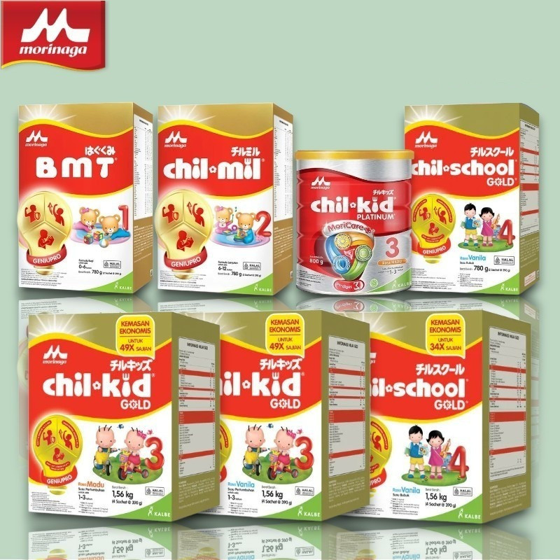 Morinaga BMT 1 & Chil-Mil 2 Gold Soya Geniupro Formula Bayi Usia 0-6 Bulan & 6-12 Bulan 780g / Chil-