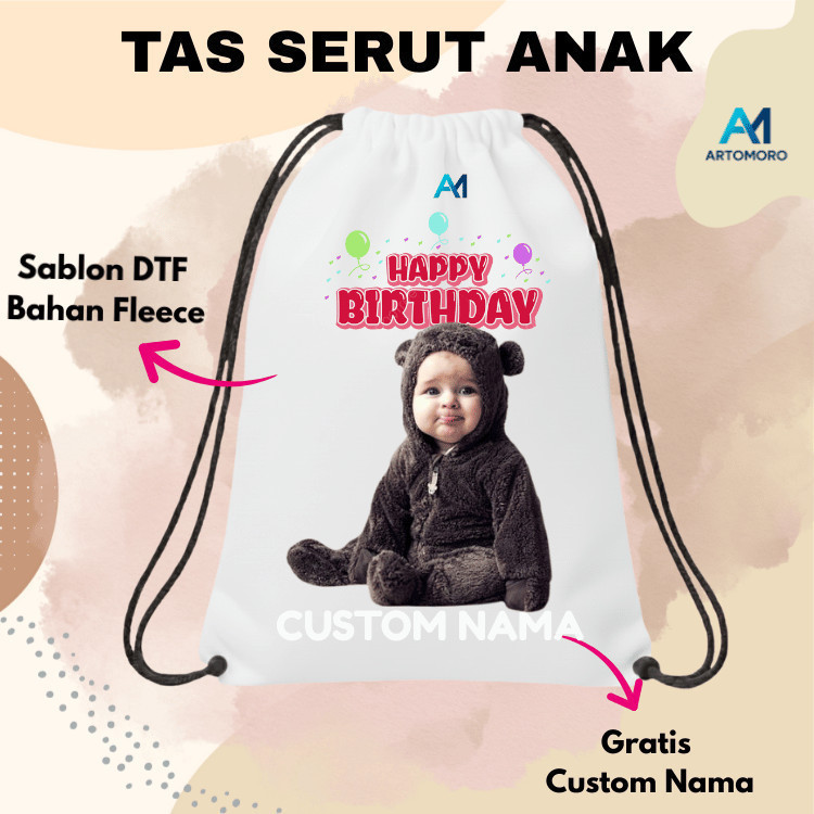 Tas Serut Custom Full Custom Foto  Tas Serut Custom Anak Satuan Desain Kucing Lucu Cepat Jadi Free C