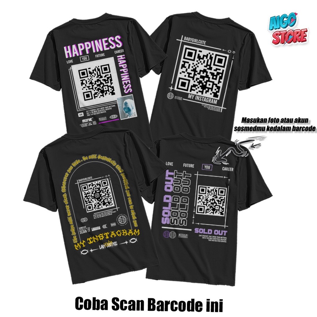 [COBA SCAN] Custom Kaos Desain Bisa Barcode Aesthetic Bisa pakai Effect Instagram foto Negatif / Cus