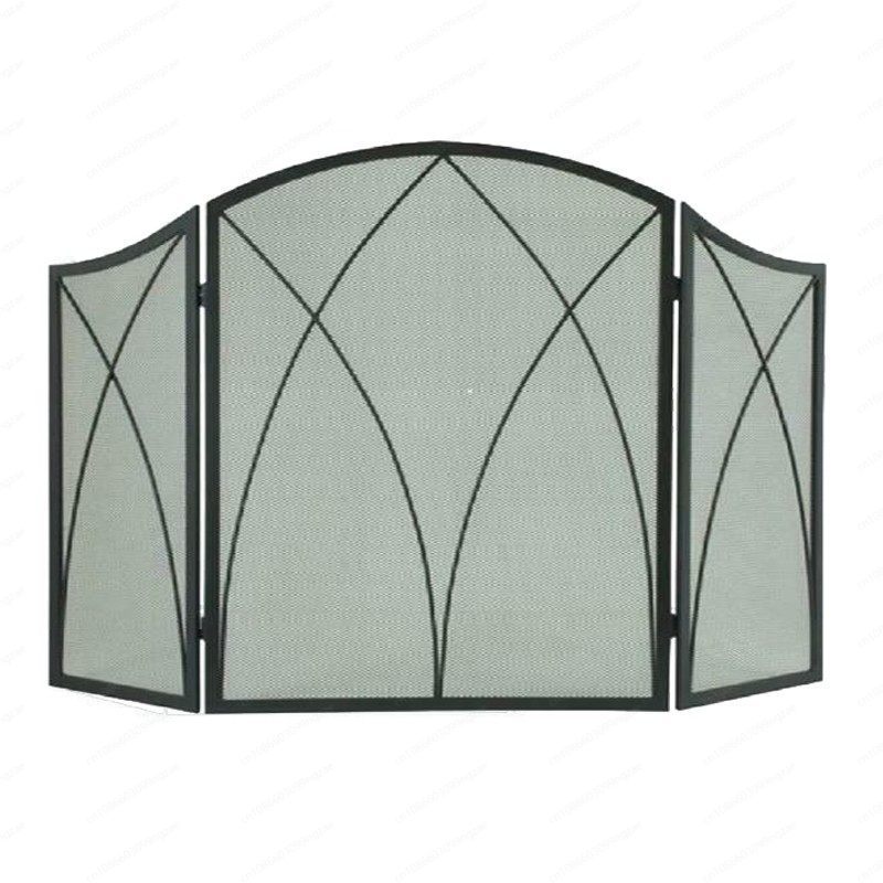 Threefold wrought iron fireplace partition screen with mesh fireproof fireplace door decoration heat