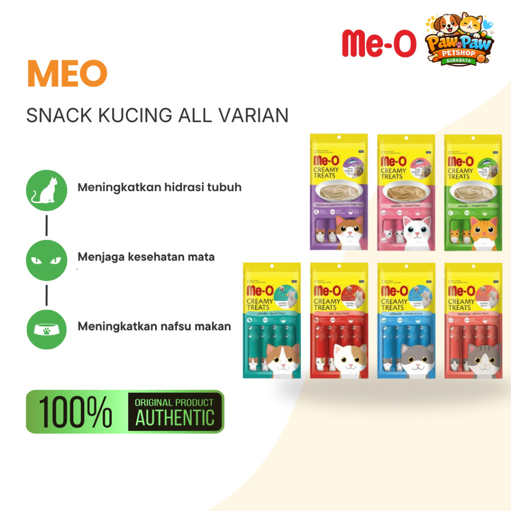 MEO CREAMY SNACK KUCING ALL VARIAN (15gr×4pcs) - MEO CREAMY KITTEN - MEO CREAMY MURAH - MEO GROSIR