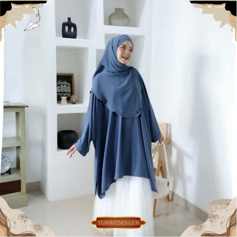 ALEEZA KAFTAN TUNIK | Long tunik wanita bhan crinkle Airplow size L,XL,XXL jumbo bumil busui | kafta