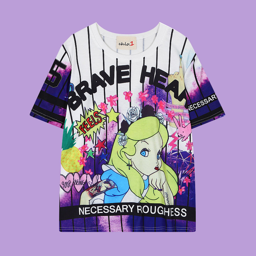 KBS-35 kaos wanita full print high quality import korea jepang katun cotton big size oversize alice