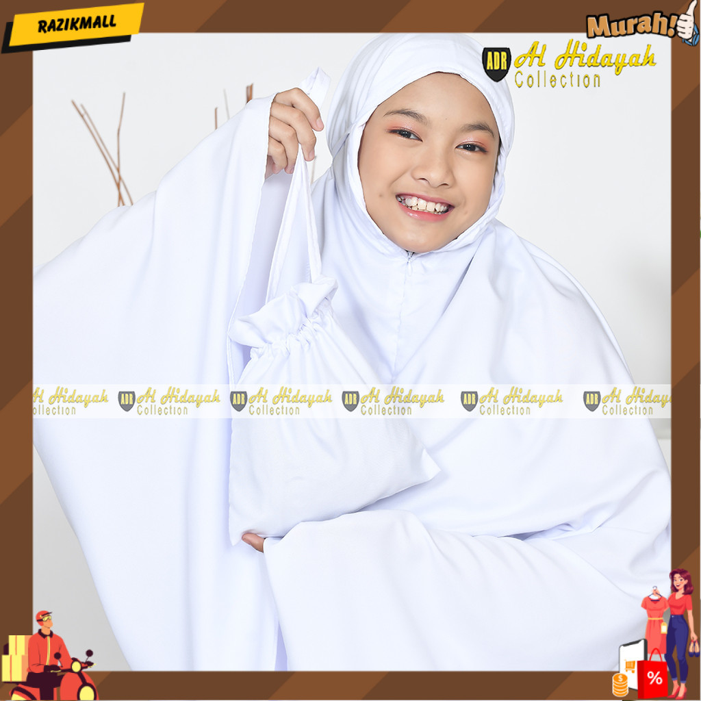 Mukena Anak Traveling Putih Santri 2 in 1 Resleting Dagu Katun Premium Polos SD SMP Remaja 7 8 9 10 