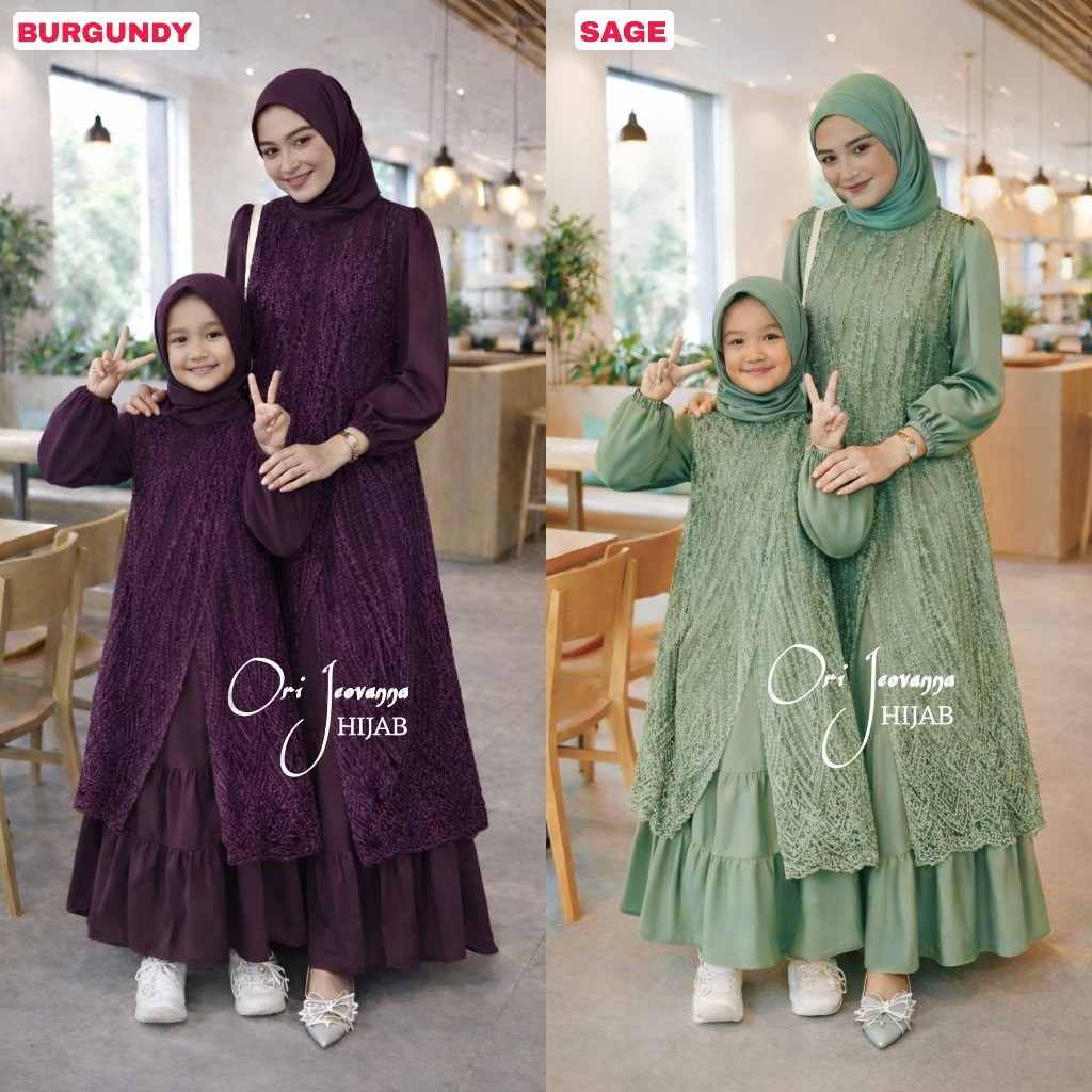 FUJI GAMIS COUPLE IBU ANAK / DRESS COUPEL IBU ANAK / GAUN ANAK BROKAT / GAMIS COUPEL TERACOTA BURGUN