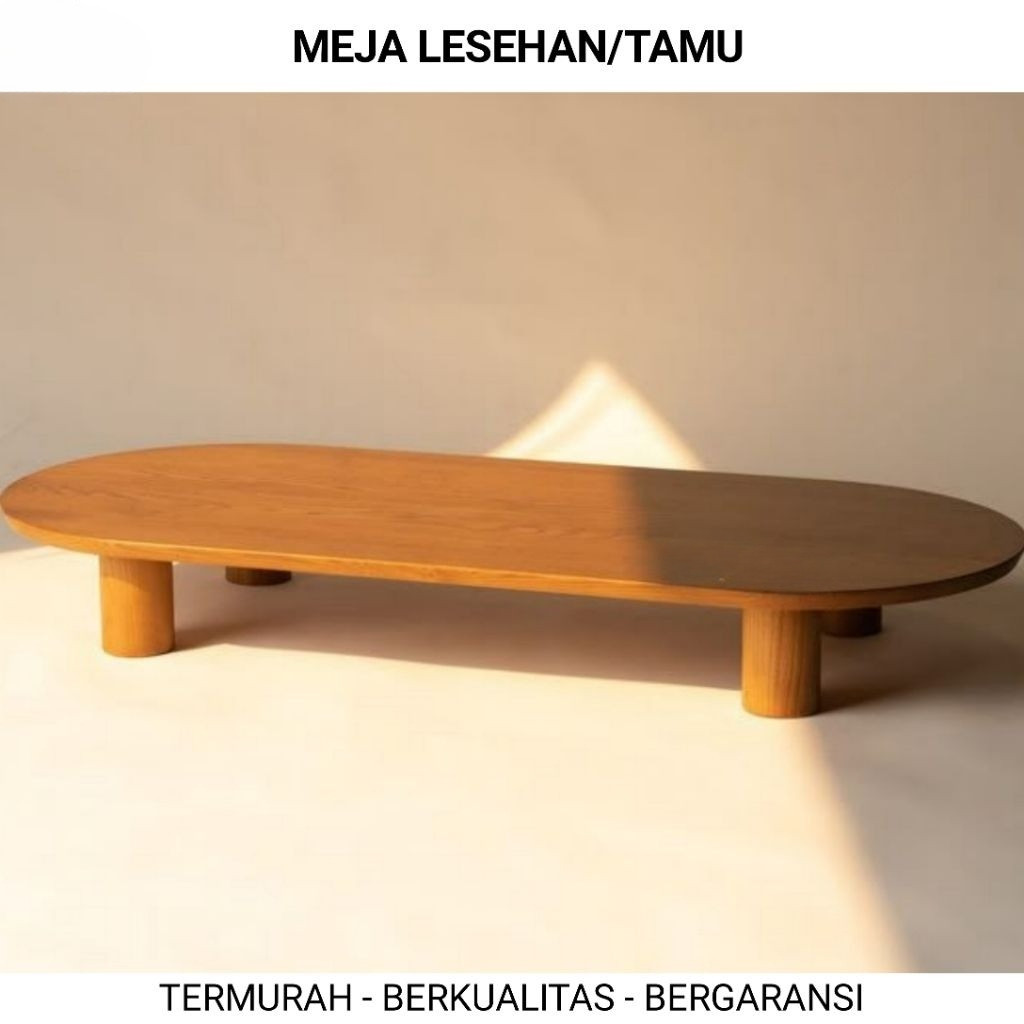 Meja Lesehan Kayu Bentuk Oval – Meja Makan Minimalis Modern Minimalis Estetik