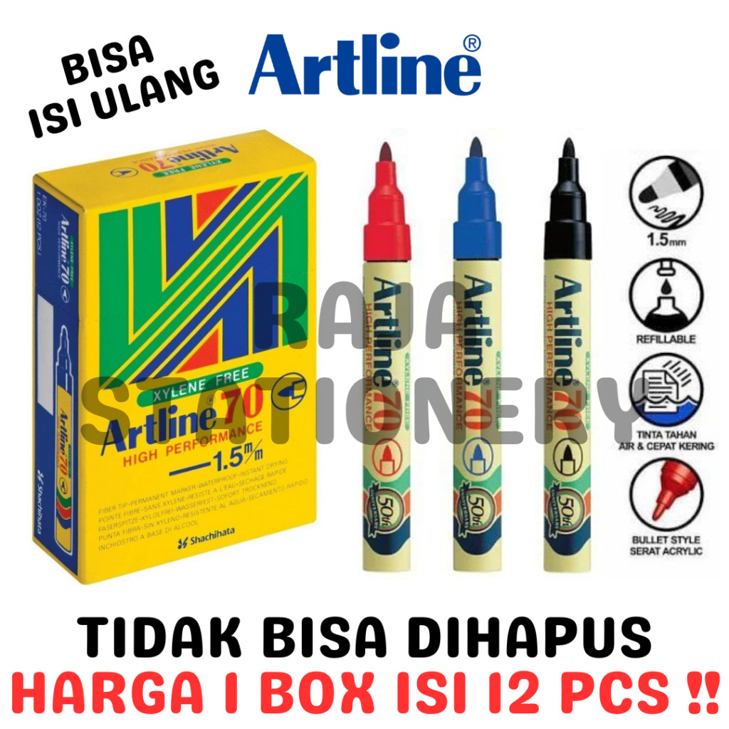 ARTLINE PERMANENT MARKER BLACK BLUE RED 70 SPIDOL PERMANEN HITAM BIRU MERAH ART LINE 70 TIDAK BISA D
