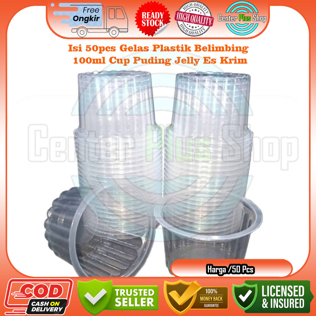 50 Pcs Gelas Plastik Belimbing 100ml Cup Puding Jelly Ice Cream Wadah Slime Slay Mika Ulir Transpara