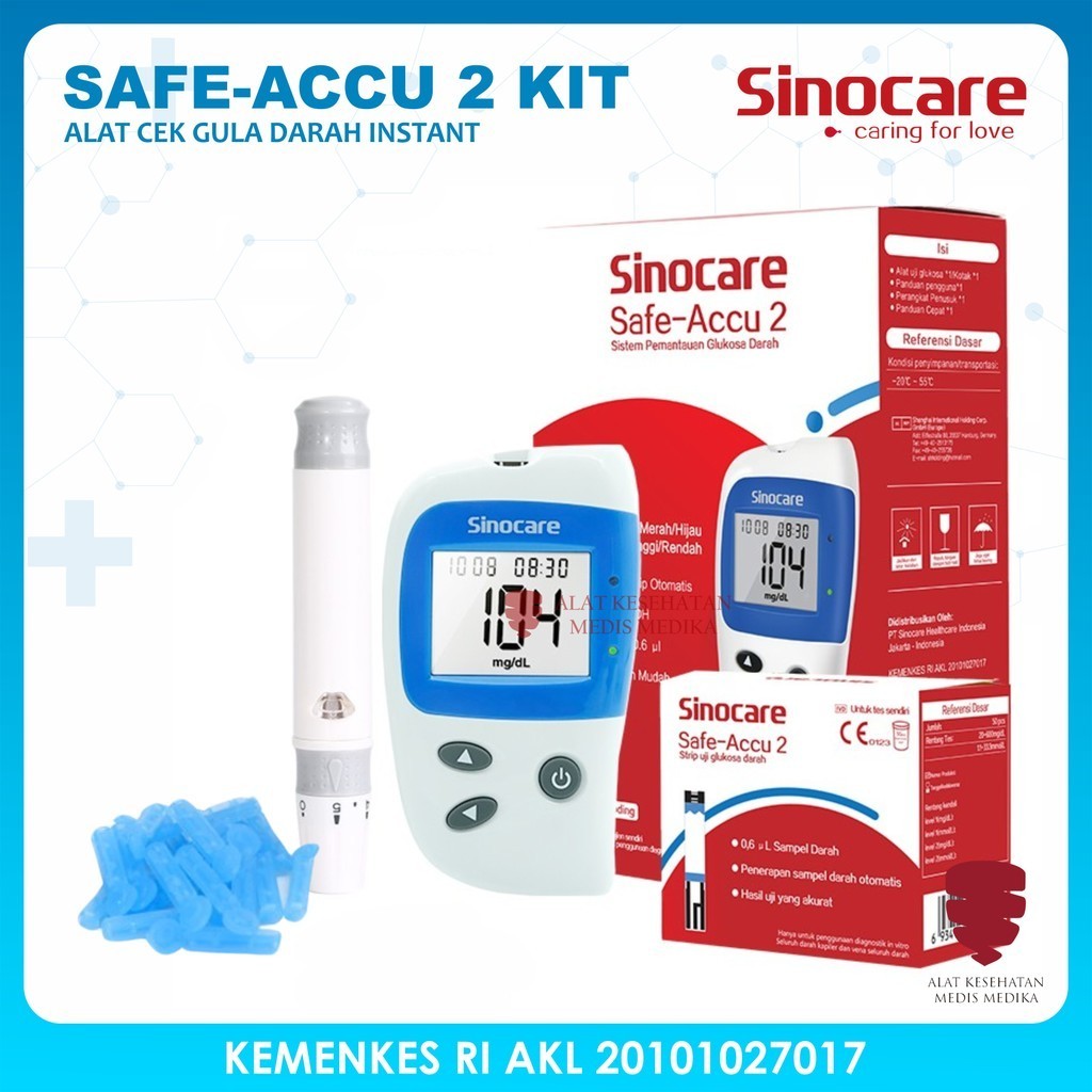 Alat Cek Gula Darah Sinocare Safe-Accu 2 Test Uji Glucose Safe Accu 2 EasyTouch Nesco Gluco Dr Omron