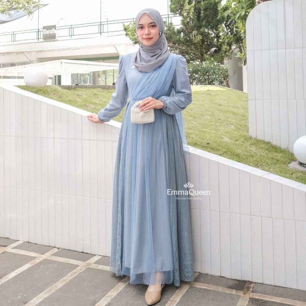 3.3 DISKON EmmaQueen - Dress Heidy gamis lebaran 2026 model gamis terbaru Kombinasi Tile Brukat mix 