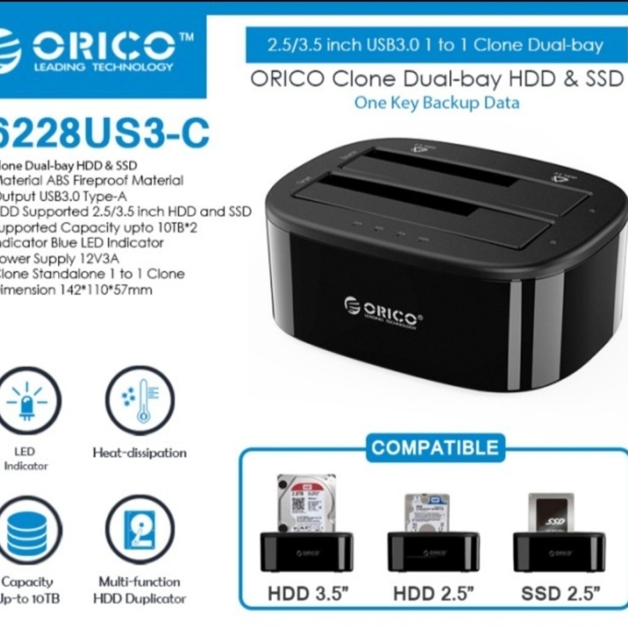 Orico 6228US3-C 2 Bay Offline Clone Hard Drive Dock