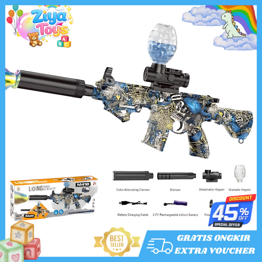 ZIYA TOYS - Mainan Anak D-6650/WH82-4 M416 GEL BLASTER Mainan Tembakan Bal Elektrik M416 Lampu Akses