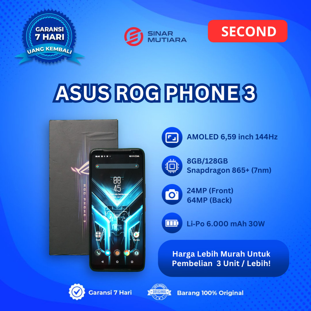 ASUS ROG PHONE 3 8/128 GB HP SECOND ORIGINAL SINAR MUTIARA CELL