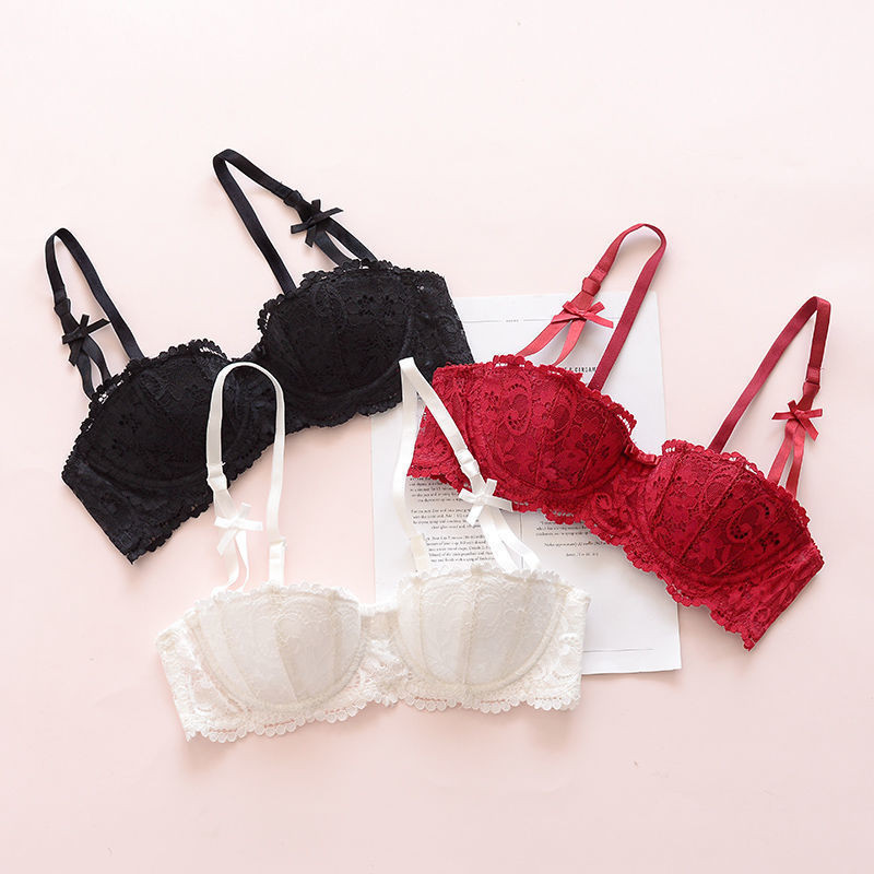 Aura Intim  Bra tipis setengah cup, bra push-up, set lingerie putih polos