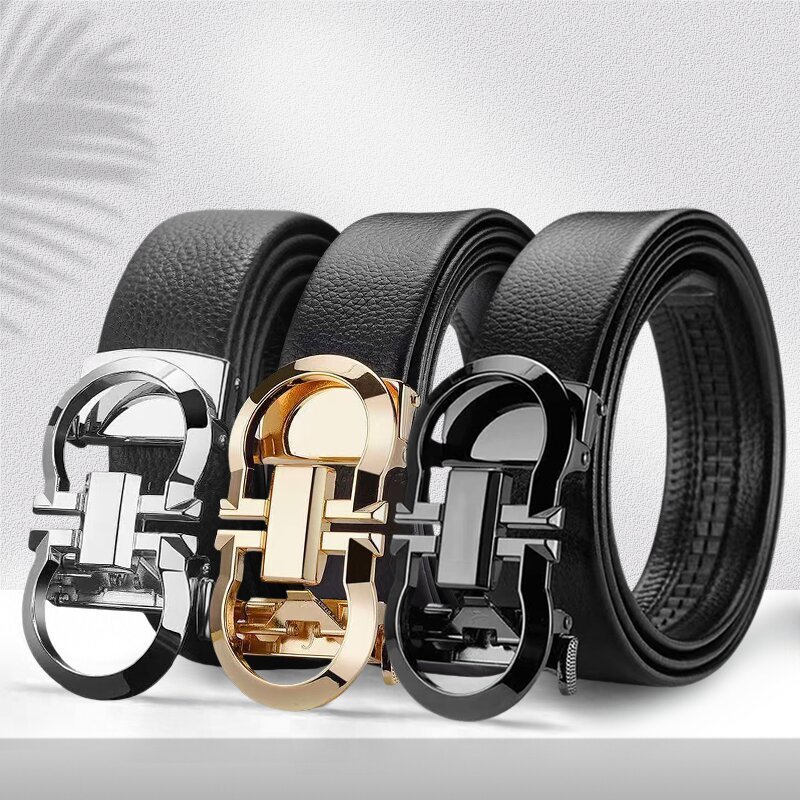 Men's Premium Leather Belt Alloy Automatic Buckle Fashionable New Style Jeans Waist Belt Popular All