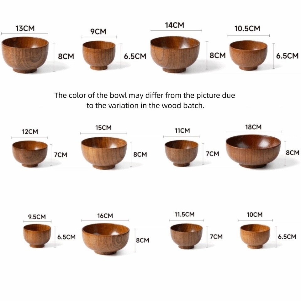 New Japanese Style Wooden Bowls Handmade Crafts Soup Bowls Food Containers Household Wooden Utensils