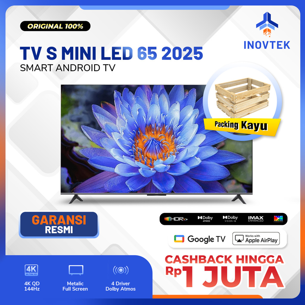 (+Packing Kayu) Xiaomi Mi TV S Mini LED 65" Inch 2025 4K UHD Google TV Dolby Smart Android TV