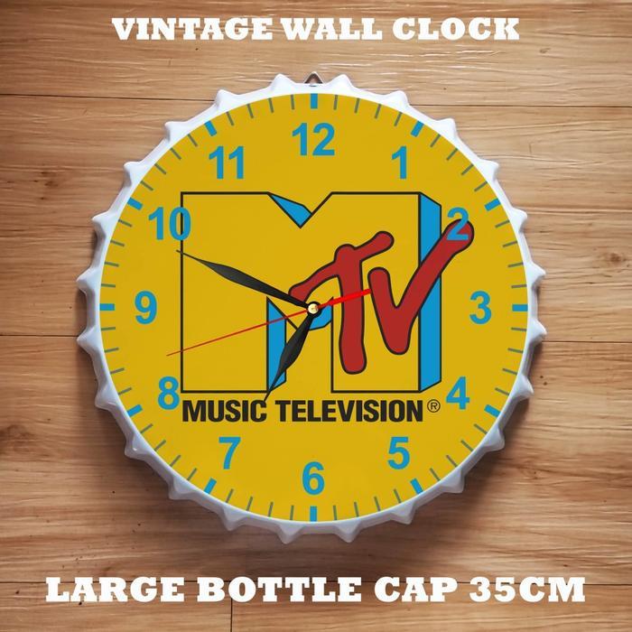 =PROMO= Perabot Murmer jam dinding enamel motif tutup botol jumbo mtv jam pajangan dinding plat besi
