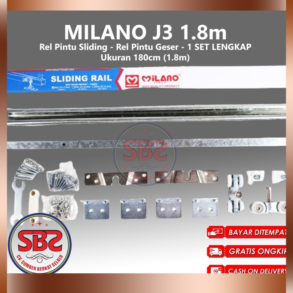 MILANO REL SLIDING J3 - Rel Pintu Dorong - Sliding Rail Galvanis - Sliding Track - Rel Pintu 1.8m