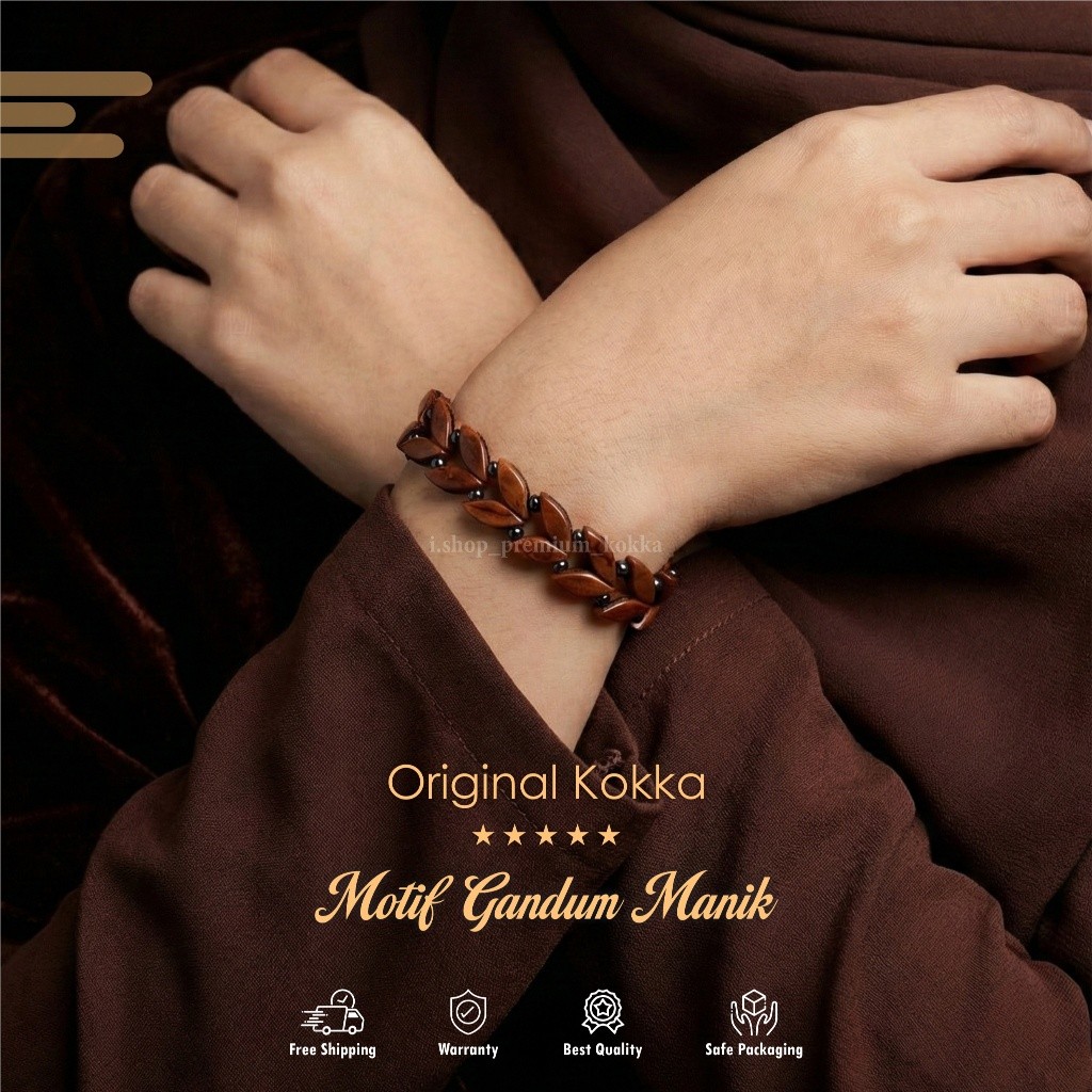 Premium Gelang kokka kaukah Asli Bersertifikat / Gelang Kokka  pria wanita Motif Gandum Manik