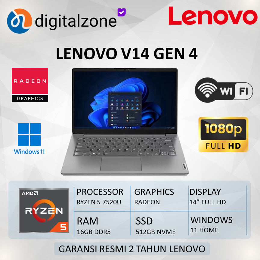 Lenovo V14 G4 AMN 0UID RYZEN 5 7520U 16GB 512SSD W11 FHD