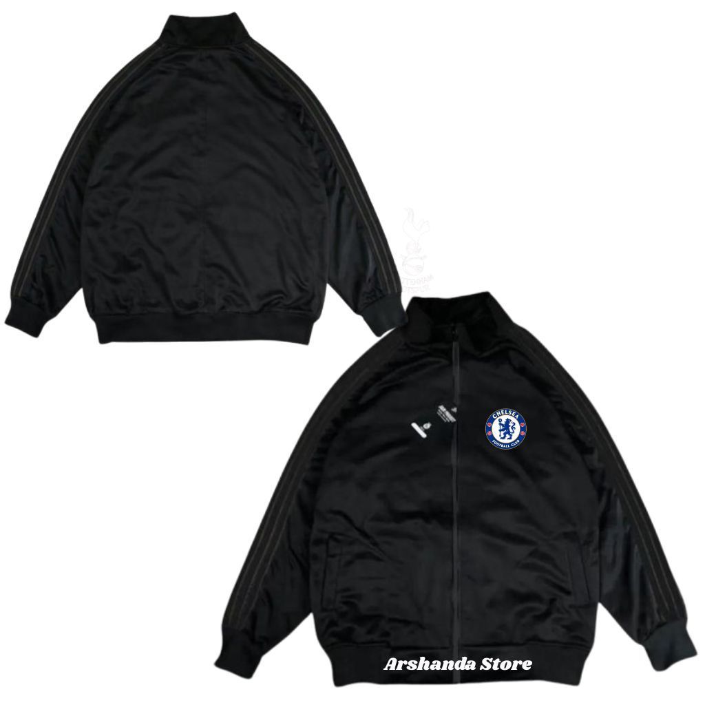 Tracktop Jaket Unisex Black Stripe Hitam List Outdoor Jacket Olahraga Club Bola Top Dunia Chelsea M-