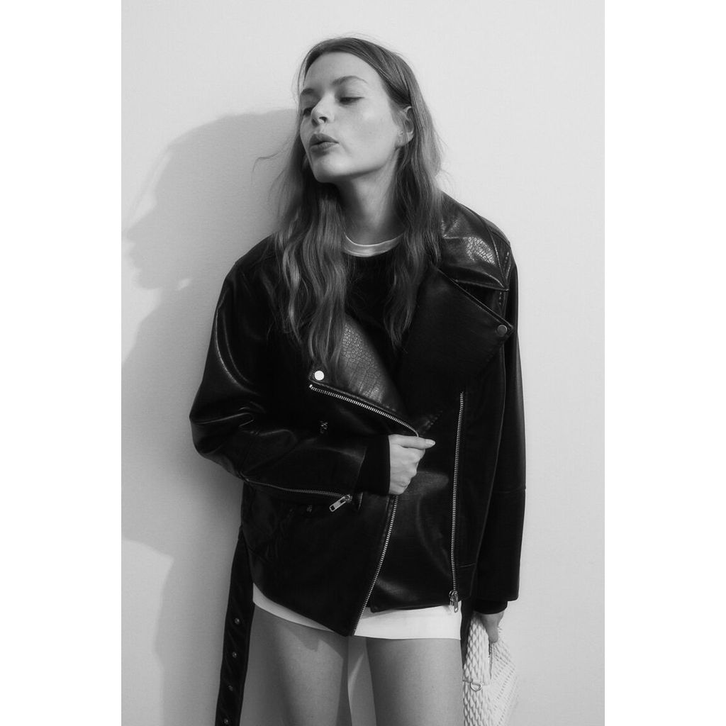 H&M Wanita Jaket Biker Bermotif Kulit Buaya 1176985