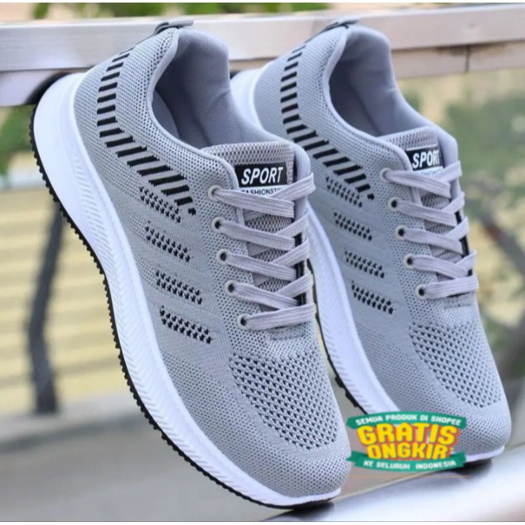 Sepatu Sneakers Pria Sepatu Pria Sepatu Abu Abu / Sepatu Olahraga Pria / Sepatu Sport Fasihon/ merah