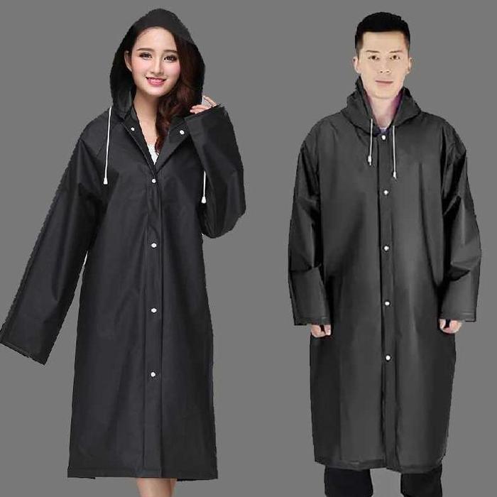 Termurah Mantel Jas Hujan Pria Wanita Korean Style Dewasa Unisex Transparan - Hitam