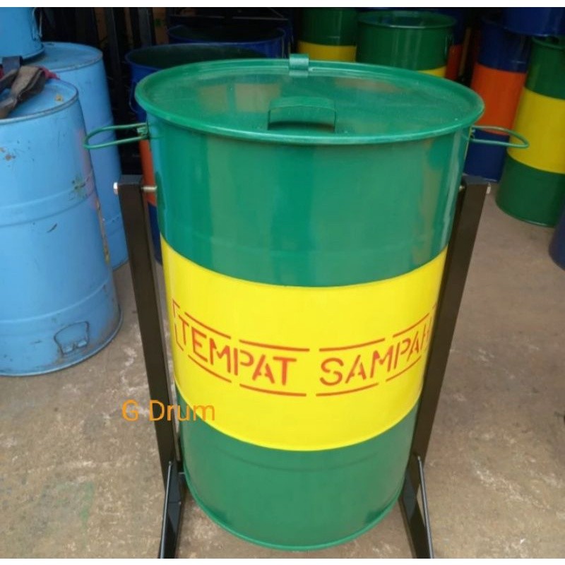 Drum besi/Tong Sampah 60 liter+Tiang