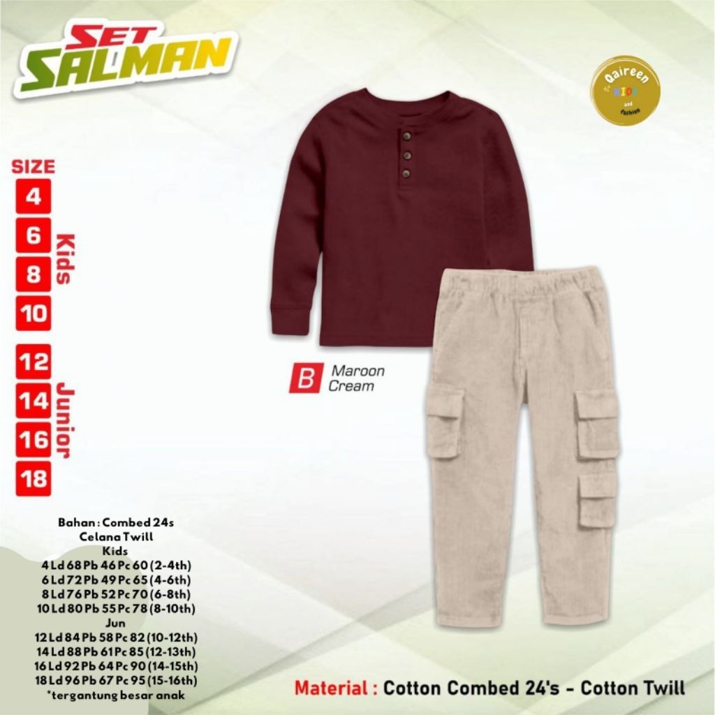 1901    Salman setelan celana cargo muslim anak laki-laki by Qaireen