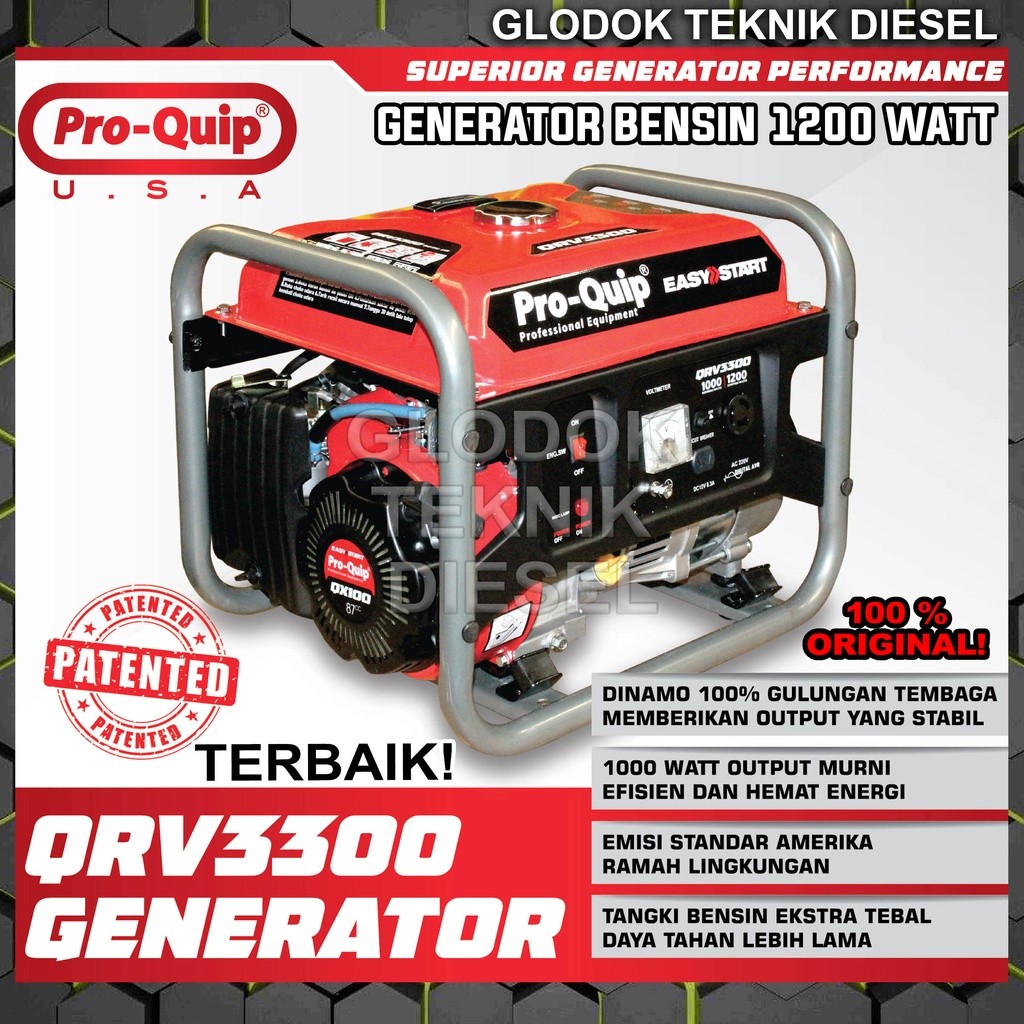 Proquip Generator Bensin Portable 1200 1000 watt AVR Genset QRV 3300 QRV3300 ORIGINAL TERBAIK