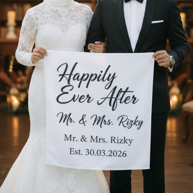 Poster Kain Custom Save The Date Wedding Pernikahan Estetik Fabric Banner Undangan Kain Wall Decor D