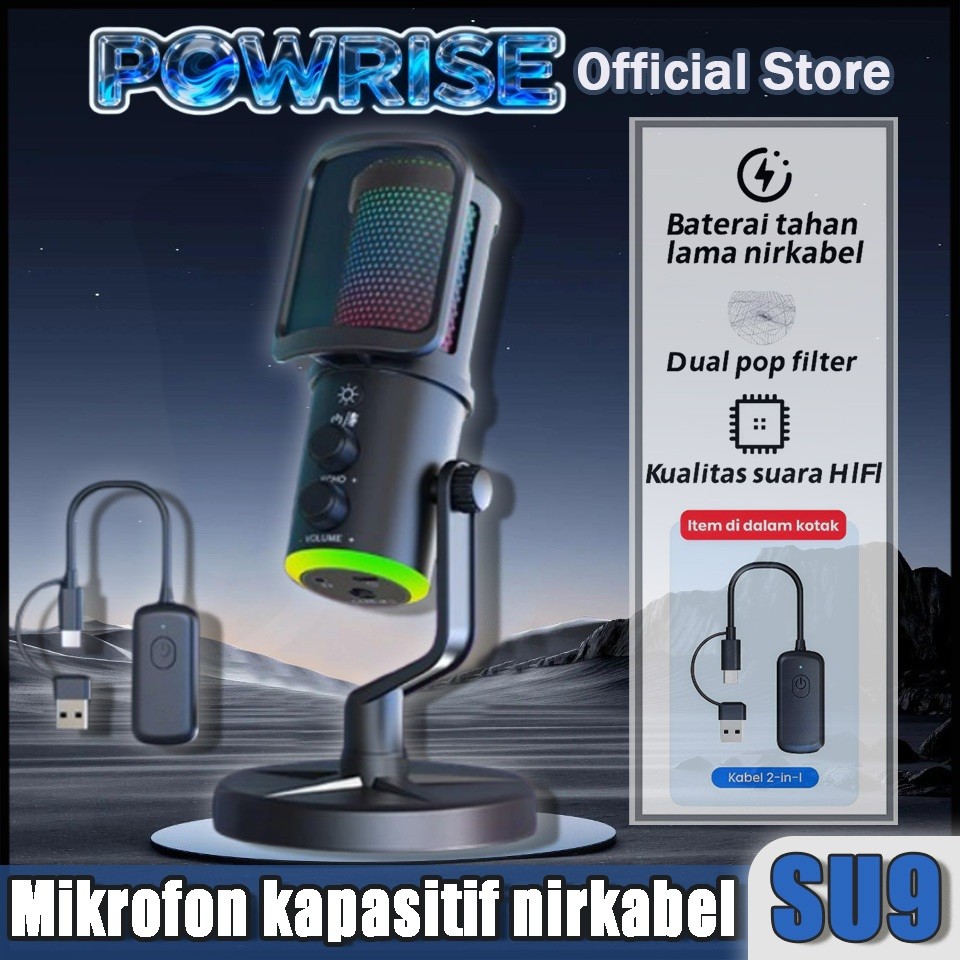 powrise SU9 Mikrofon Kondenser Nirkabel USB Type-C