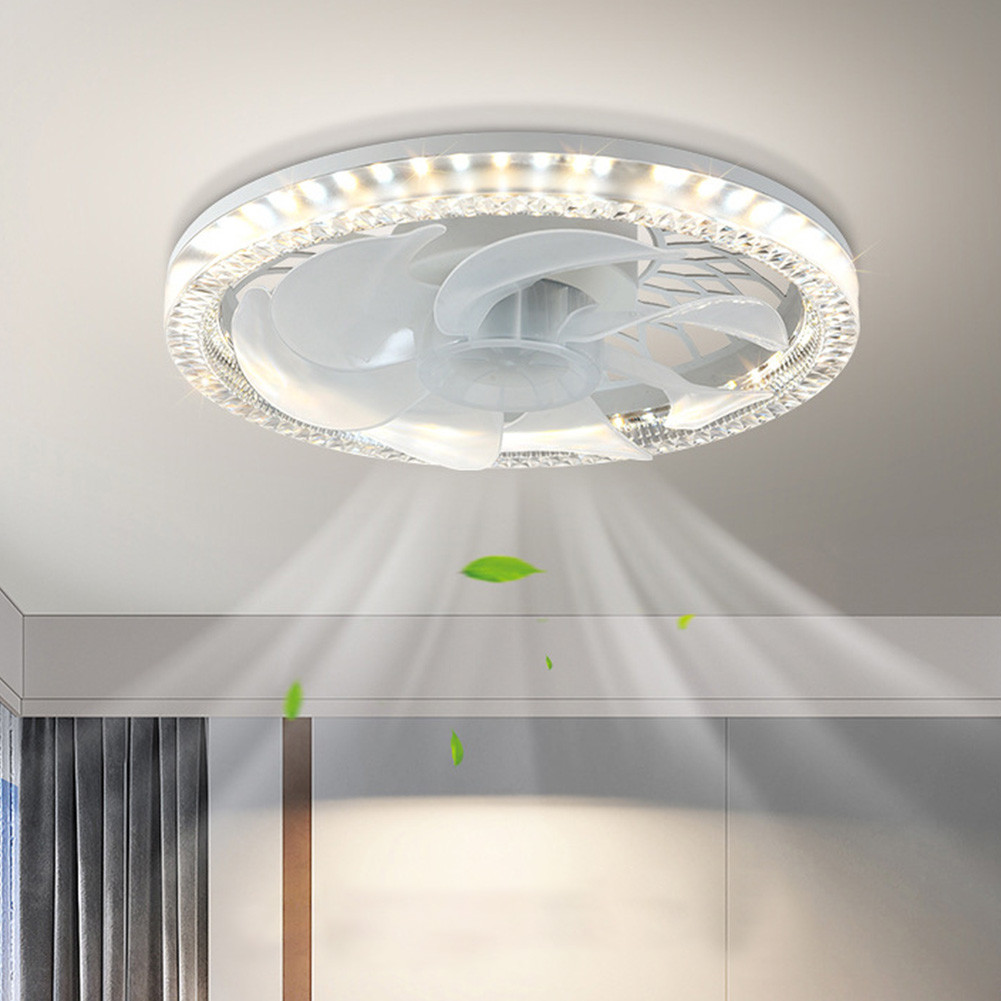 Flush Mount Ceiling Fan Light Remote Control 4 Speeds Smart Ceiling Fan with LED Light Modern LED Ce