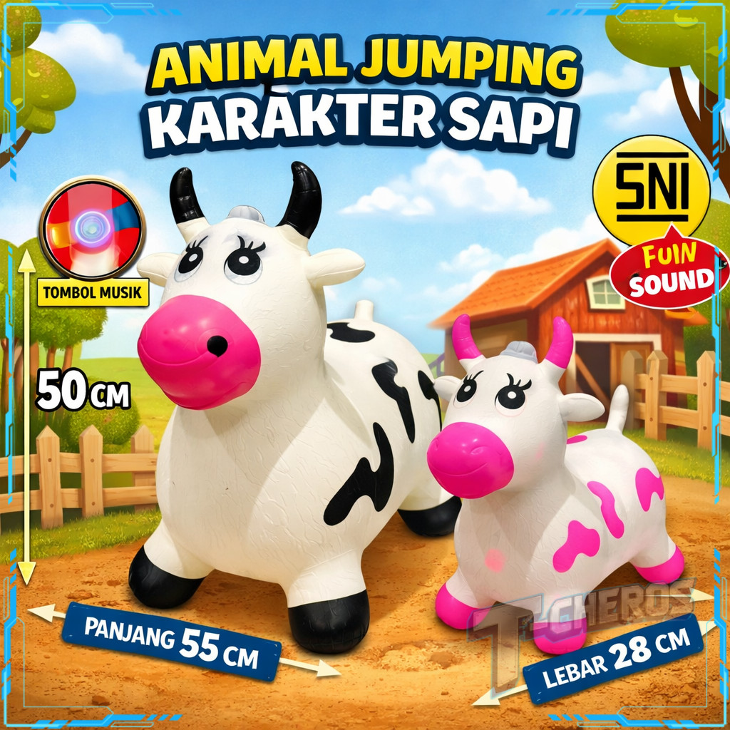 Mainan Animal Jumping Karakter Sapi Mainan Kuda Kudaan Karet Sapi Inflatable Musik Suara Lampu