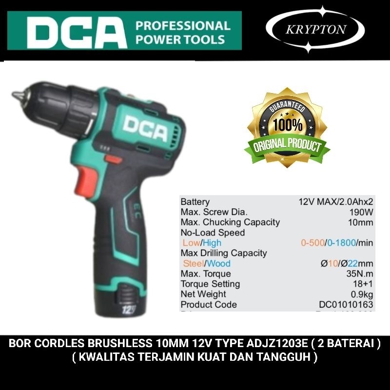 DCA Bor cordless brushless 10mm 12V type ADJZ1203E jaminan asli original