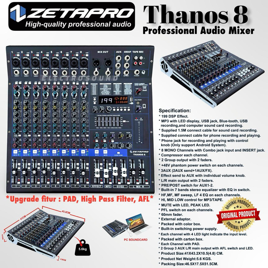 MIXER AUDIO ZETAPRO THANOS 8, COMPRESSOR / Zetapro Original