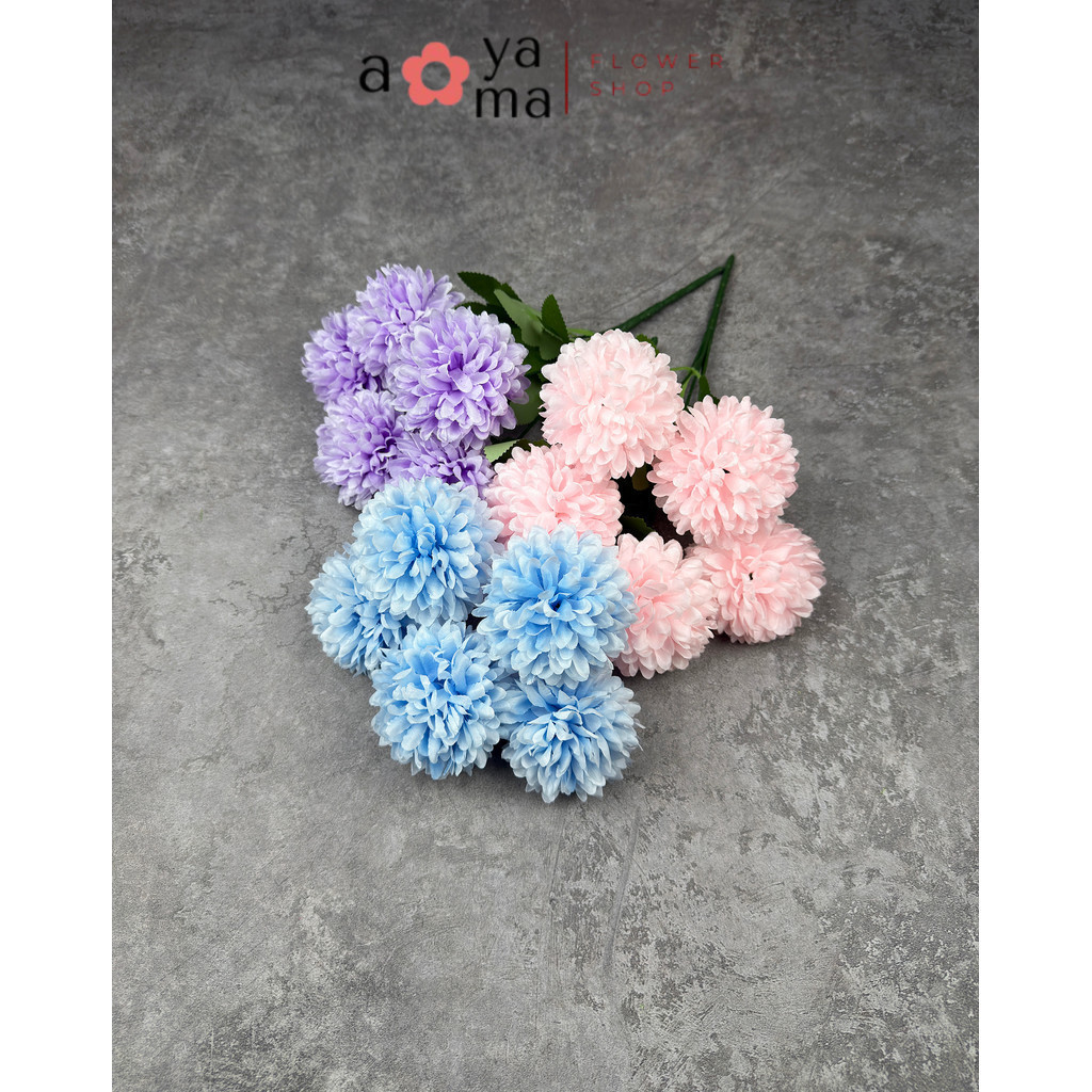 AOYAMA - Bouquet bunga P131 QQ (x5) BOLA POMPOM KRISAN Artifisial Dekorasi Tanaman