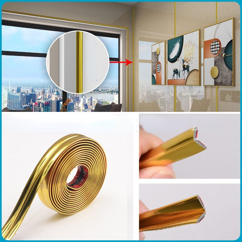 3M Roll List Plat Strip Mirror Gold Lis Siku List Sudut Border Plafon PVC Flexibel Berperekat