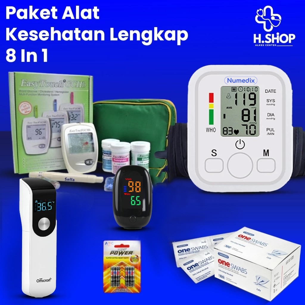Paket Kesehatan 5 in 1 Alat Kesehatan Lengkap GCHB Easy Touch 3 in 1 Oxymeter Termometer Tensimeter 