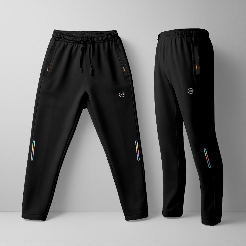 RX02 Celana Olahraga Pria Panjang Misty Tebal Slogan Resleting Saku Hitam Navy M-XXL