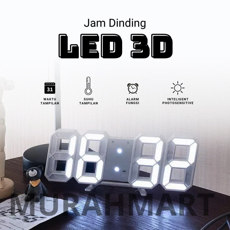 JAM DINDING DIGITAL LED/JAM MEJA-ALARM-SUHU/JAM 3D BESAR MODERN/JAM AESTHETIC LED 3D