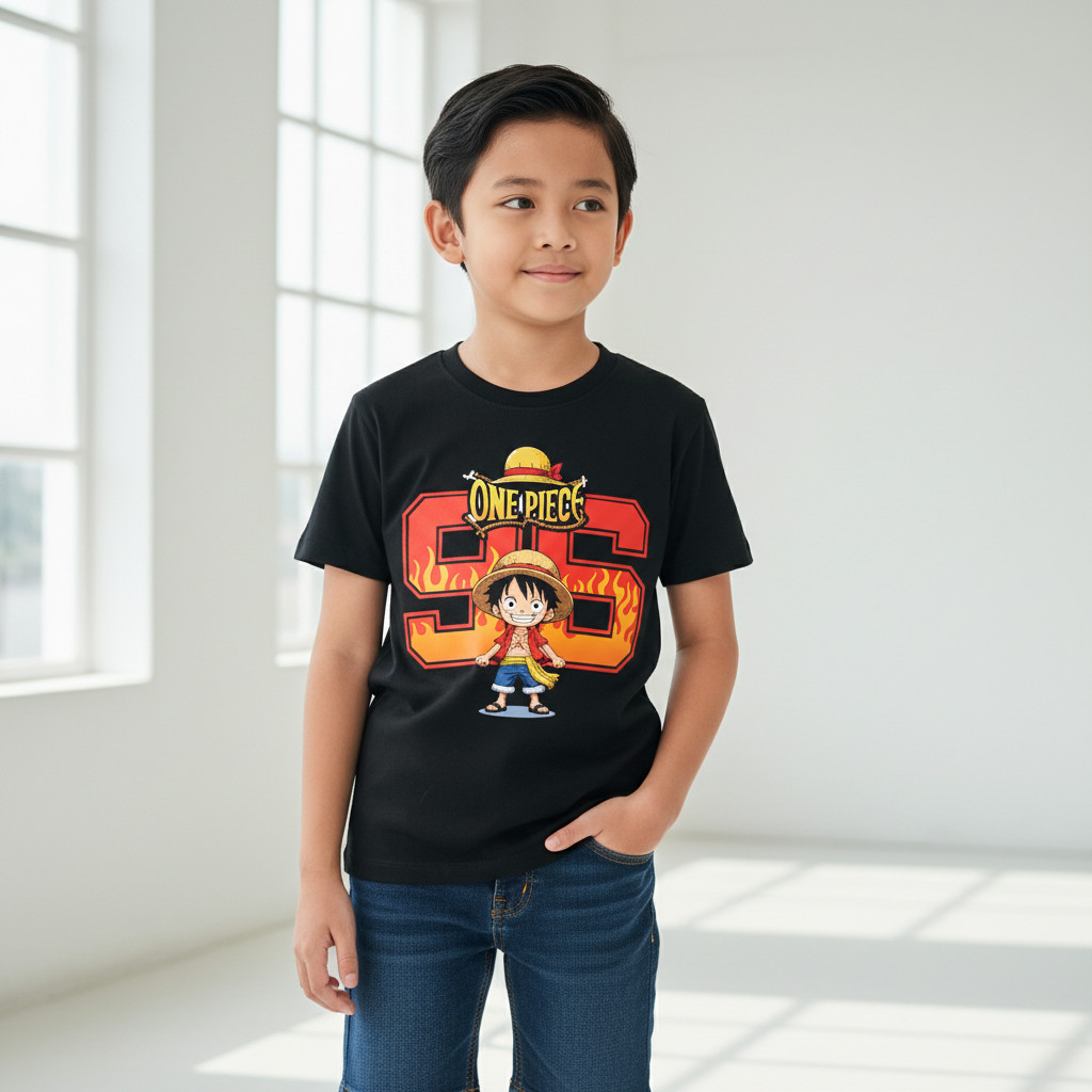 GRATIS NAMA BAJU KAOS ANAK DISTRO LAKI LAKI BAHAN KATUN COMBAD USIA 3-12 TAHUN  MOTIF ONE PIECE 96