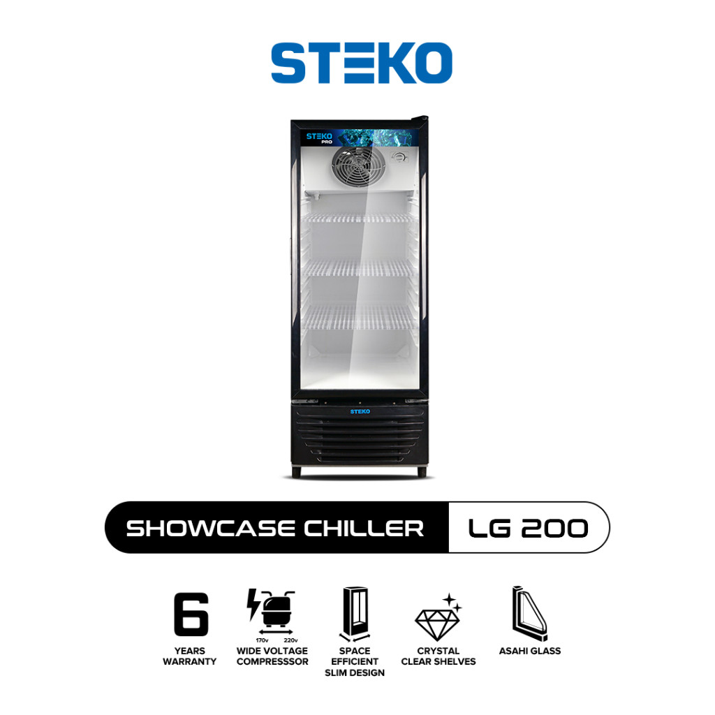 Steko Showcase 200 Liter 3 Rak Chiller Cooler Display Minuman Tanpa Bunga Es LG 200