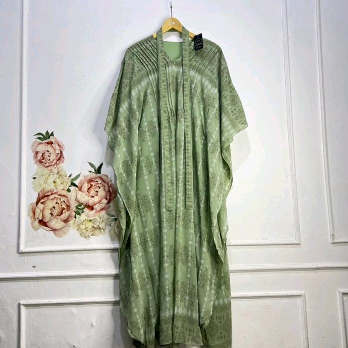 PROMO LEBARAN KAFTAN ETNIK / KAFTAN PREMIUM CERUTY PLISKET Dress Kondangan - green tea